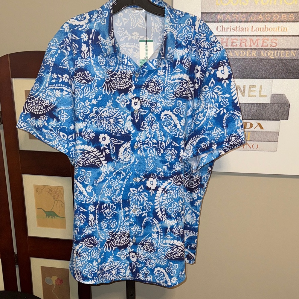 New Simmashah Blue and White Patterned Men's Shirt